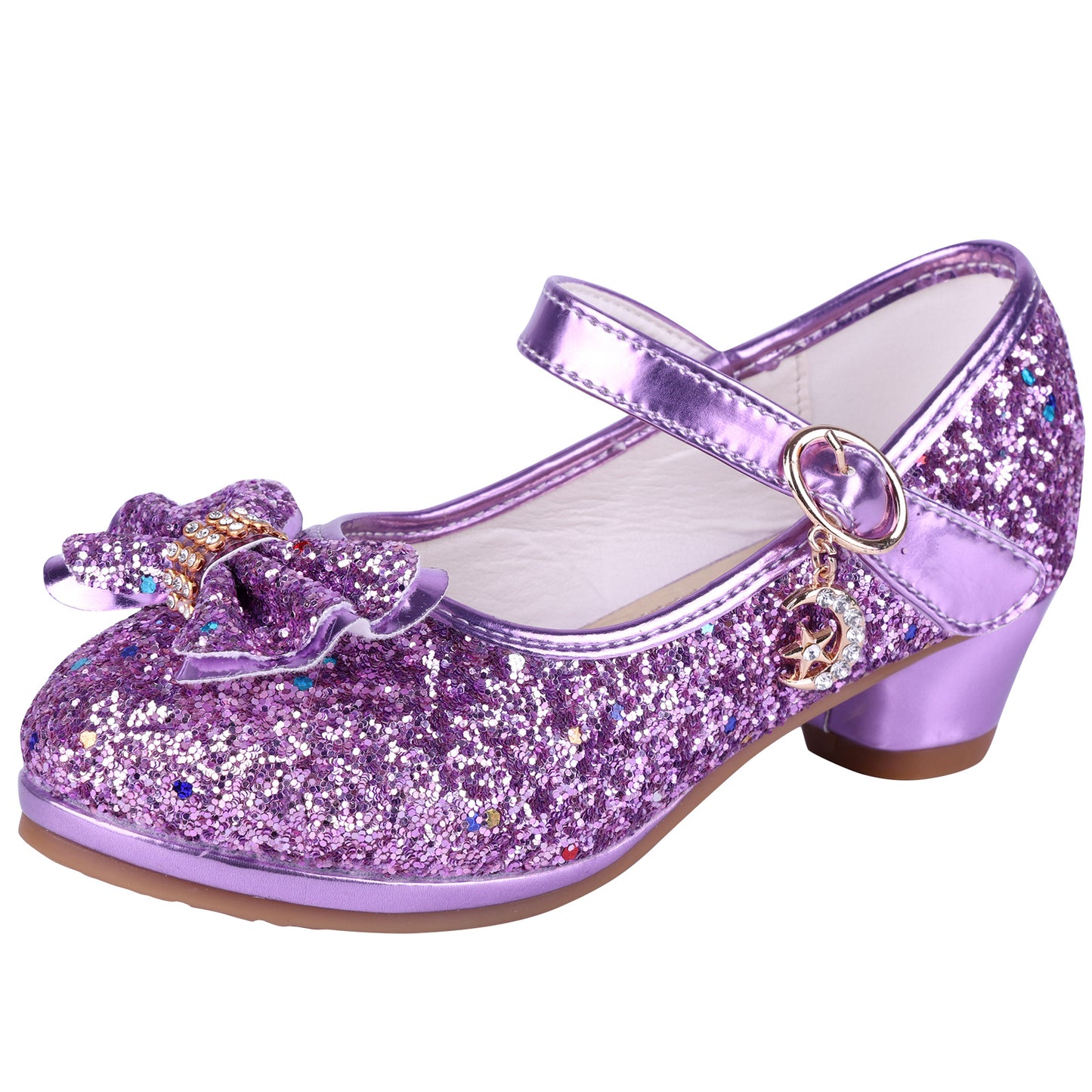 Girl Sandals Glitter Princess Shoes With Sequin, Party Shoes Bling Bowknot High Heels Wedding Birthday Dress Shoes