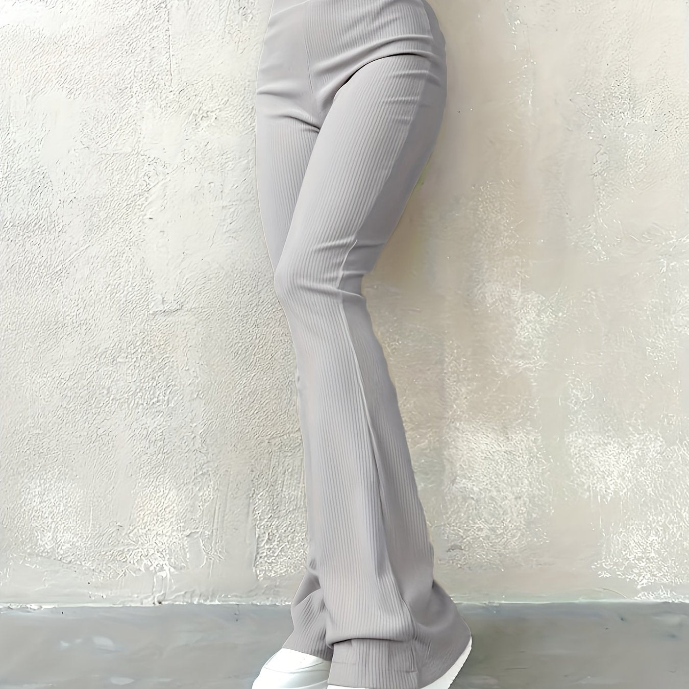 Stylish Flare Leg Pants - Soft and Stretchy Ribbed Fabric, Comfortable High-Rise Design, Flexible and Form-Fitting Waistband, Fashionable Flared Leg Style - Chic Womens Clothing for Everyday Wear