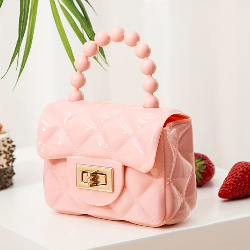 Vibrant Girls Pearl-Embellished Argyle Purse - Stylish & Durable with Adorable Princess Handle - Perfect for Parties & Special Occasions - A Thoughtful Gift Idea