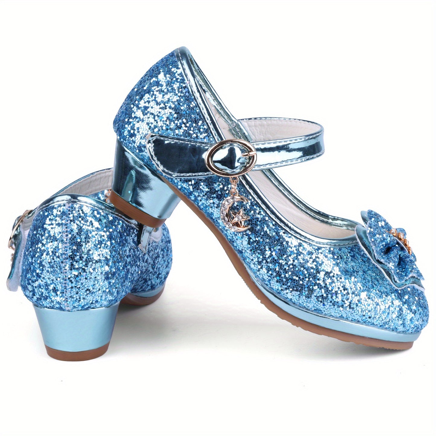 Girl Sandals Glitter Princess Shoes With Sequin, Party Shoes Bling Bowknot High Heels Wedding Birthday Dress Shoes