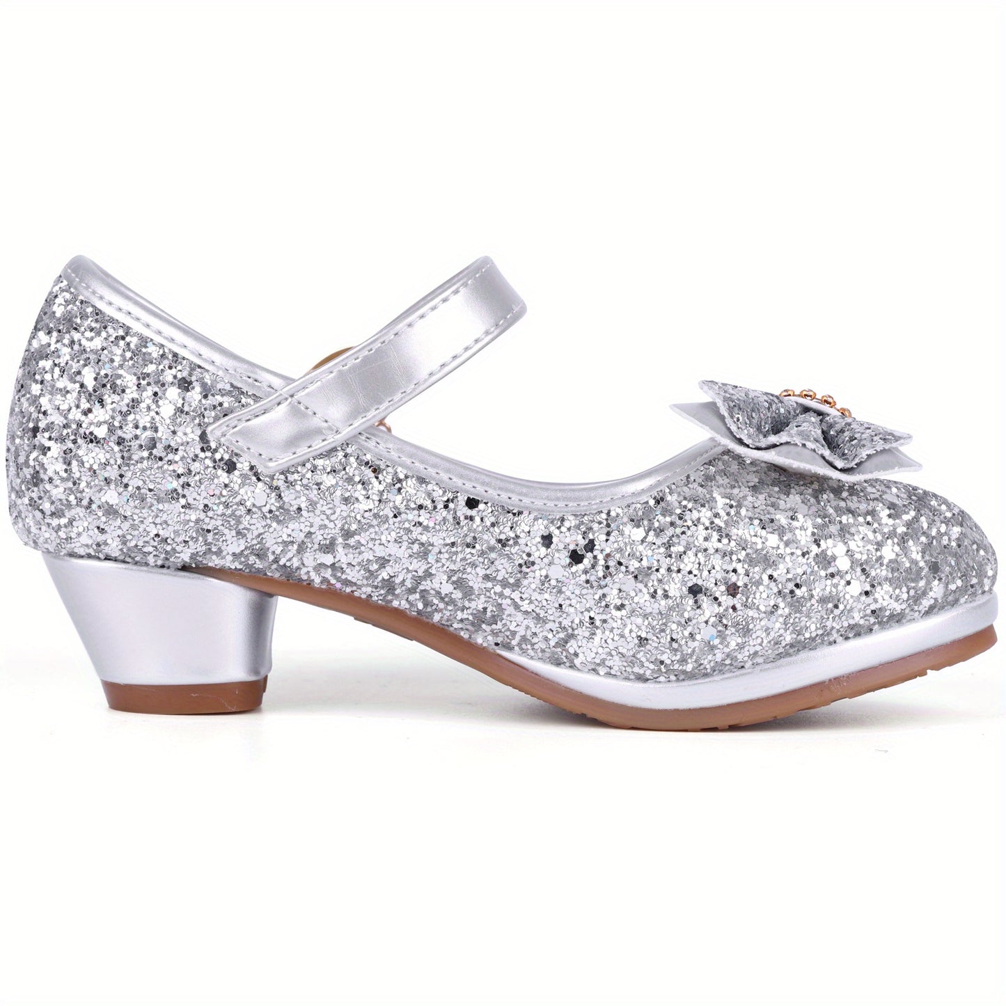 Girl Sandals Glitter Princess Shoes With Sequin, Party Shoes Bling Bowknot High Heels Wedding Birthday Dress Shoes