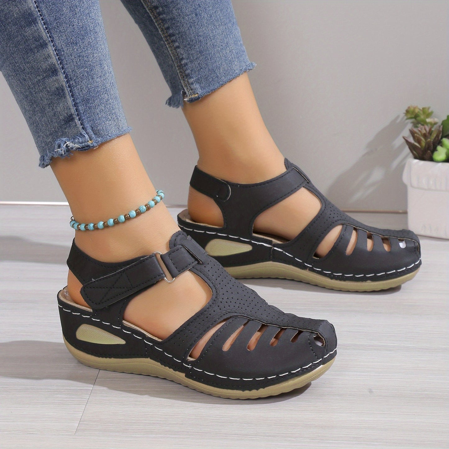 Fashionable Womens Wedge Sandals - Comfortable Platform Heels with Secure Ankle Straps - Durable Solid Colors for Stylish Summer Footwear