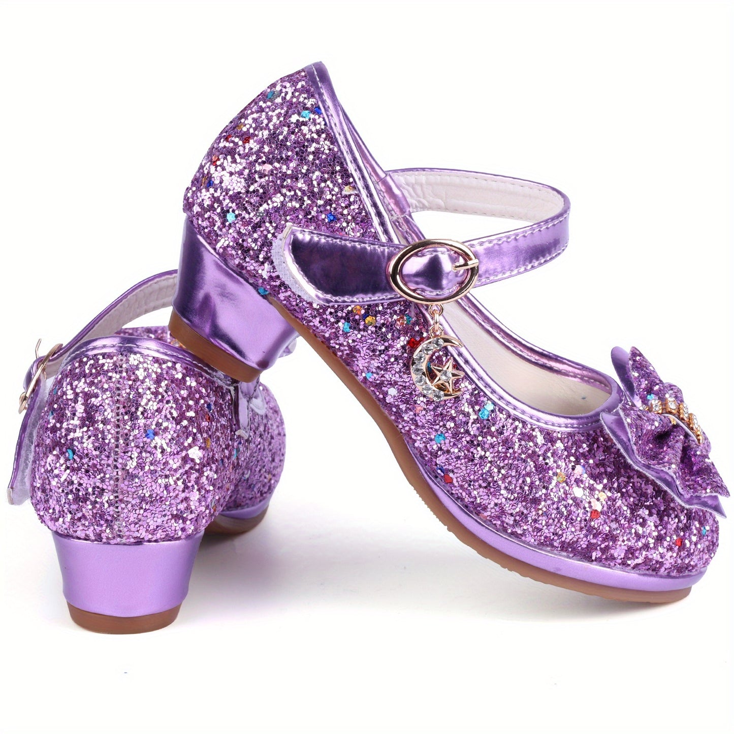 Girl Sandals Glitter Princess Shoes With Sequin, Party Shoes Bling Bowknot High Heels Wedding Birthday Dress Shoes