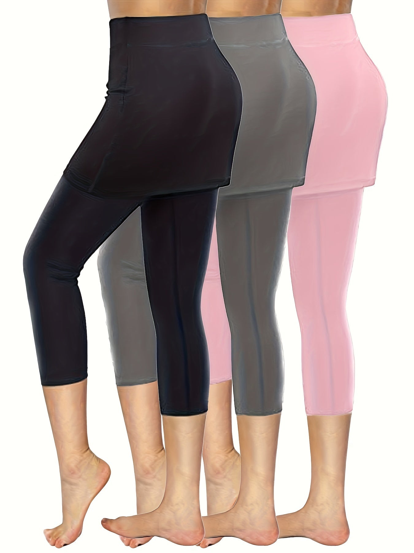 3pcs Skirted Legging For Women, High Stretch Yoga Running Sports Legging With Skirts, Women's Activewear