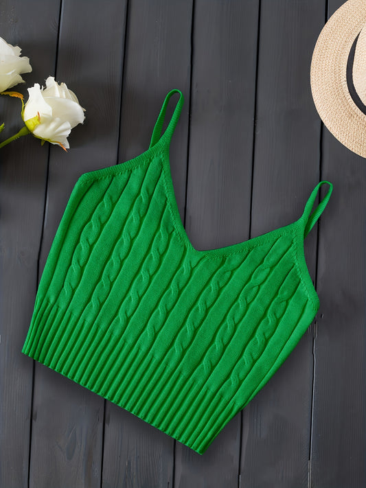 Romantic Valentines Day Soft Knit Cami Crop Top - Flirty Sleeveless Style for Spring & Summer - Comfortable Casual Wear, Womens Fashion Essential