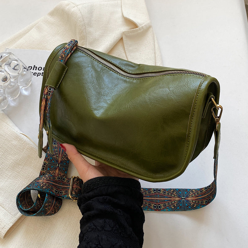 Stylish Large Capacity Crossbody Bag - Graphic Pattern Zipper Shoulder Bag With Wide Strap - Daily Purse