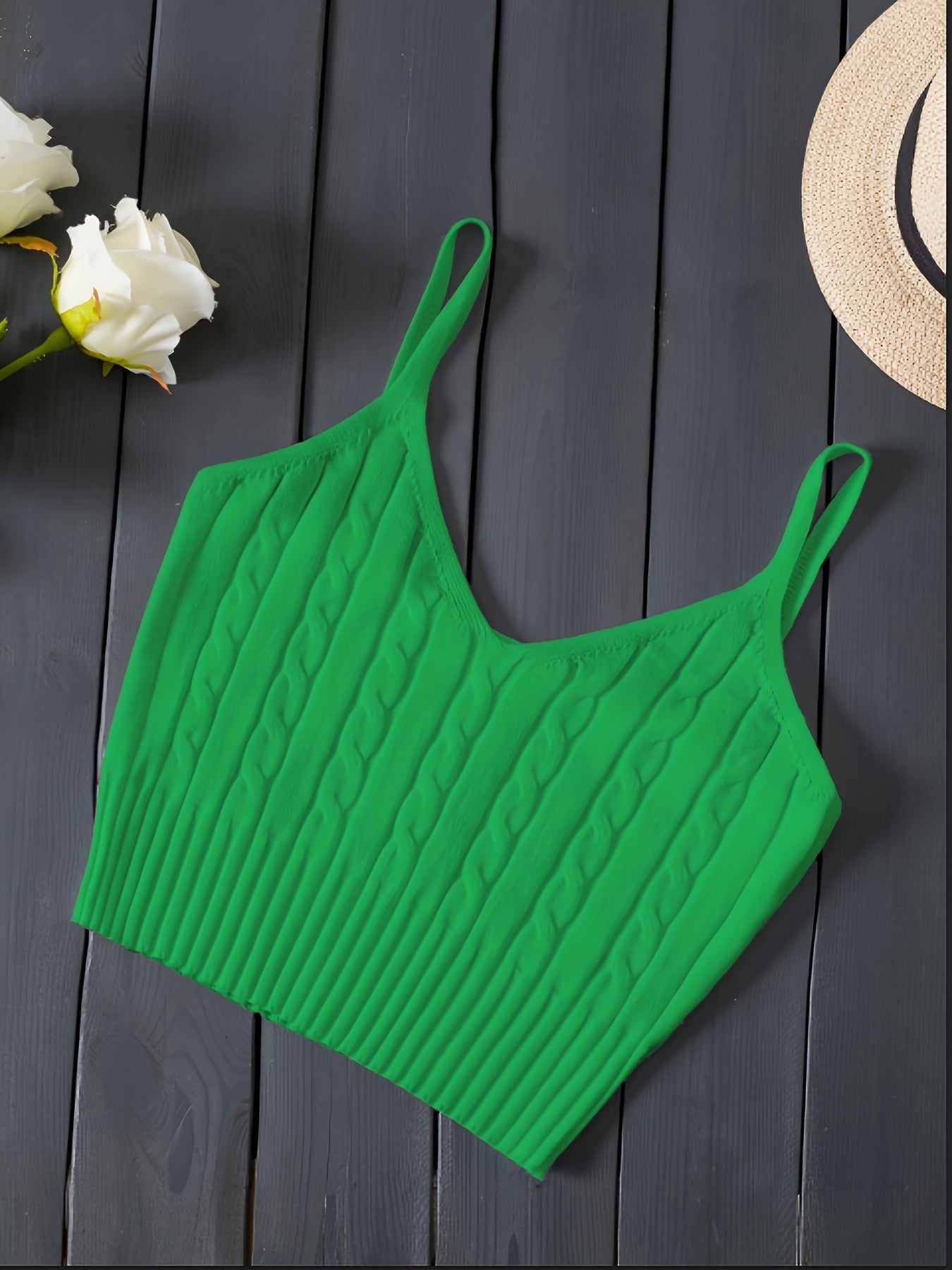 Romantic Valentines Day Soft Knit Cami Crop Top - Flirty Sleeveless Style for Spring & Summer - Comfortable Casual Wear, Womens Fashion Essential