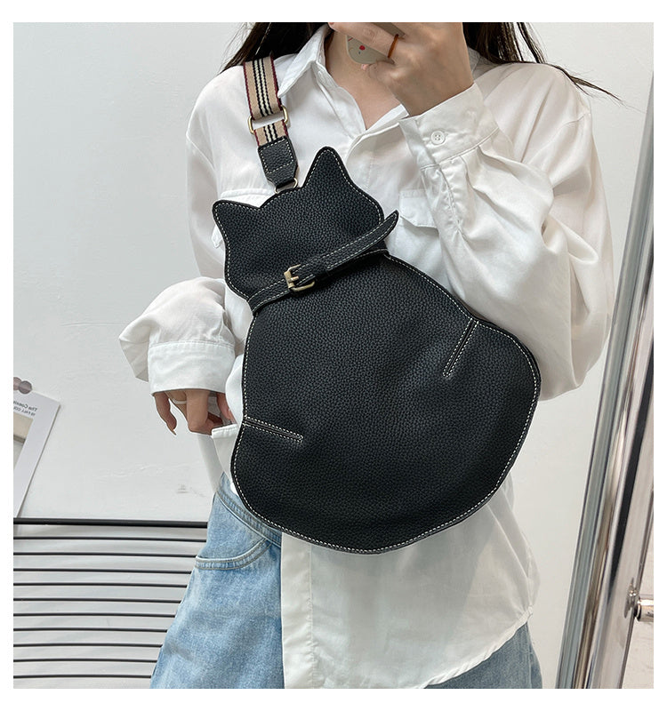 Cat Shaped Shoulder Bag, Vintage PU Leather Sling Bag, Women's Kawaii Crossbody Purse
