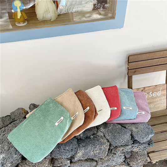 Vintage Corduroy Striped Clutch Bag - Stylish Travel Storage Purse with Solid Color Design, Spacious Interior, and Durable Construction - Perfect for Cosmetics, Toiletries, and Daily Essentials