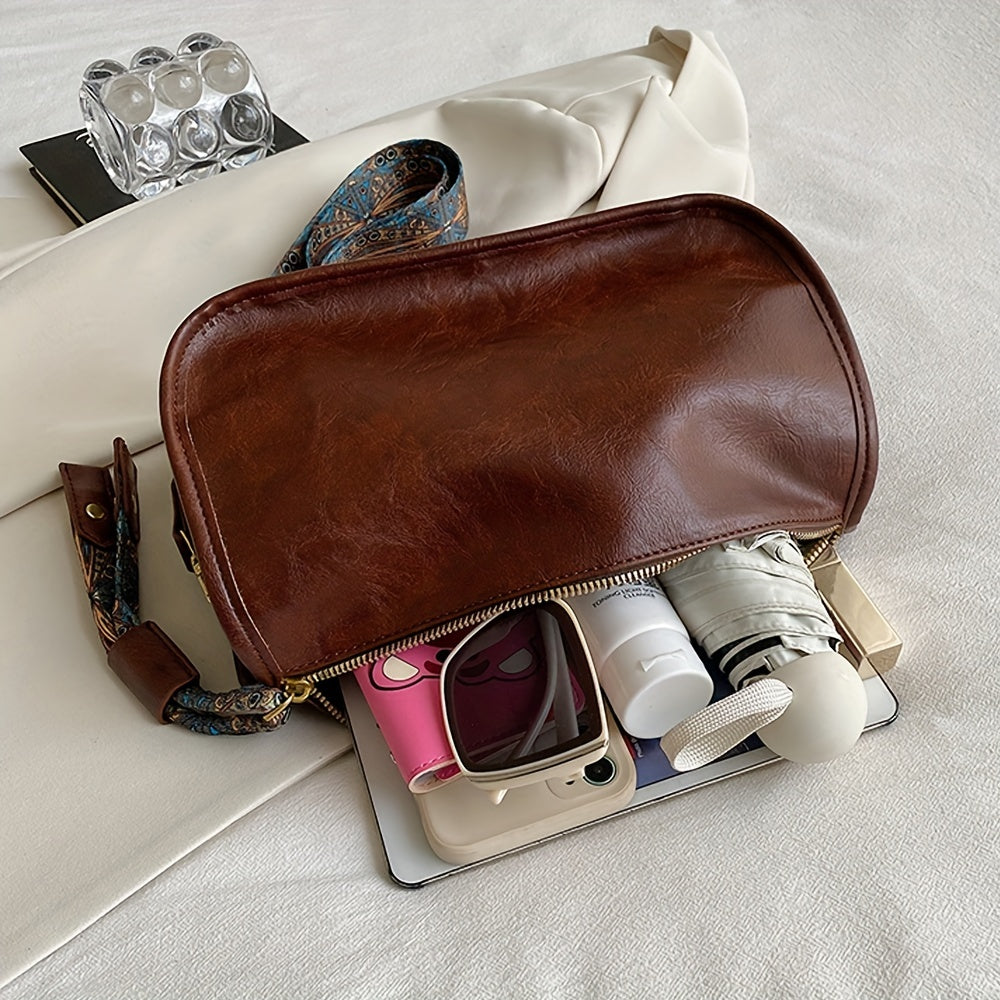 Stylish Large Capacity Crossbody Bag - Graphic Pattern Zipper Shoulder Bag With Wide Strap - Daily Purse