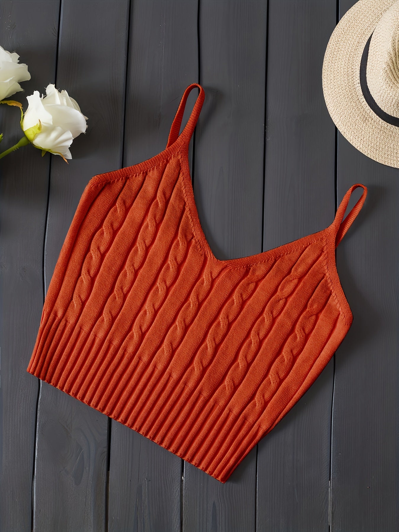 Romantic Valentines Day Soft Knit Cami Crop Top - Flirty Sleeveless Style for Spring & Summer - Comfortable Casual Wear, Womens Fashion Essential