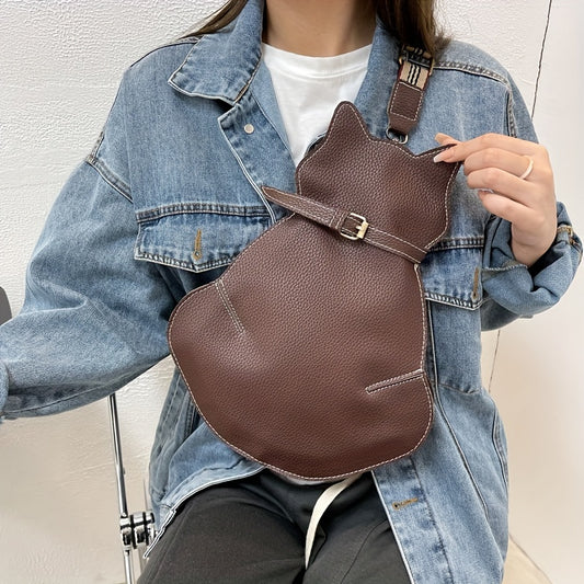 Cat Shaped Shoulder Bag, Vintage PU Leather Sling Bag, Women's Kawaii Crossbody Purse