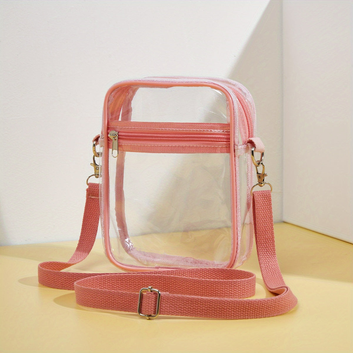 Stylish Mini Clear Crossbody Bag - Trendy PVC Square Phone Purse with Zipper Closure, Adjustable Shoulder Strap, and Spacious Interior - Perfect for Beach, Travel, and Daily Use (5.9*7.4*1.9) Inch