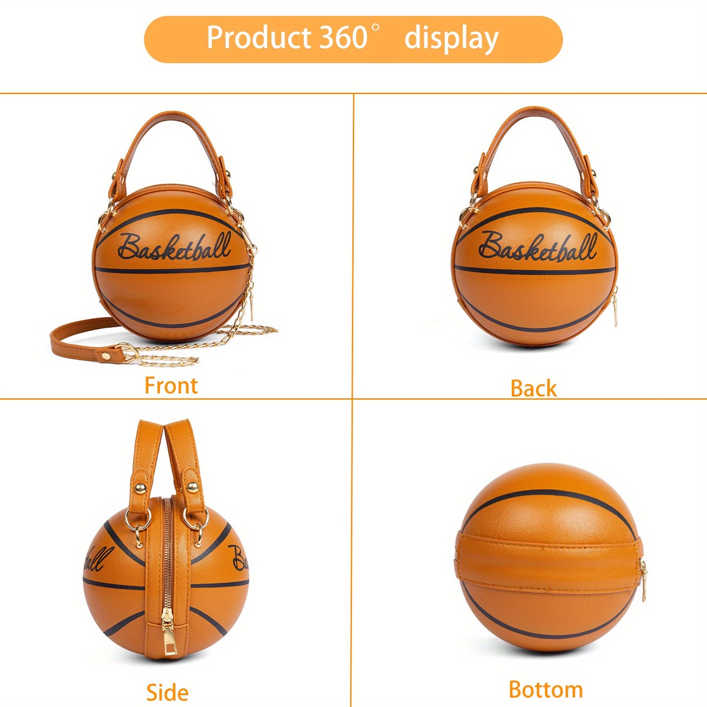 Fashion-Forward Basketball-Shaped Y2K Chain Bag - Retro-Trendy Crossbody & Shoulder Purse with Durable PU Leather, Chic Top Handle, and Adjustable Strap for Versatile Style