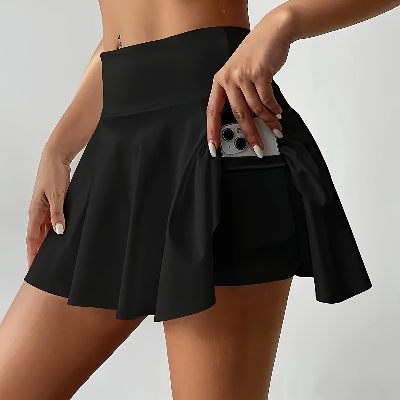 Solid Color Sports Skorts With Pocket, Golf Running Tennis Active Skirts, Women's Activewear