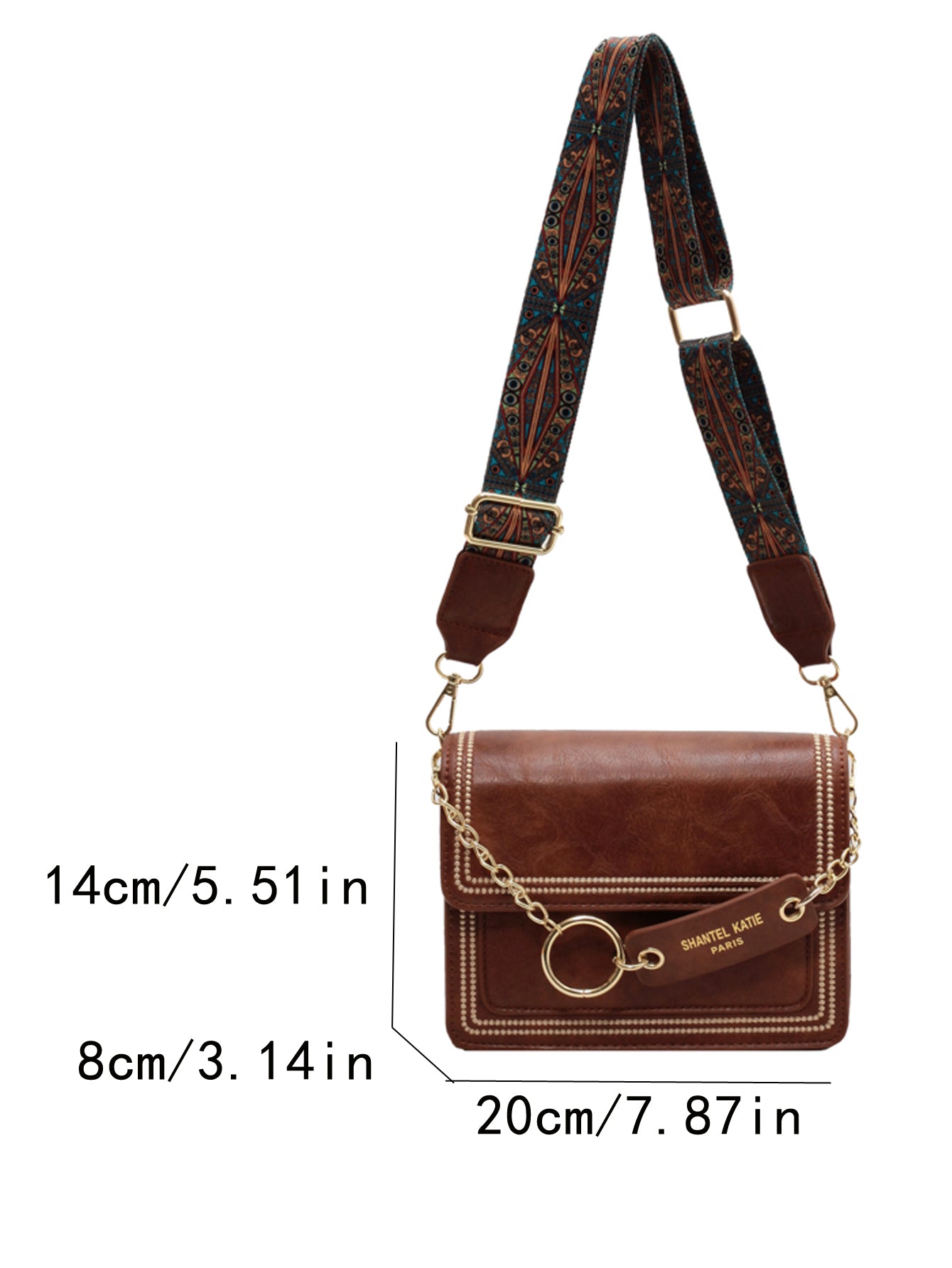 Chain Decor Square Crossbody Bag, Small Stitch Detail Flap Purse, Women's Faux Leather Shoulder Bag