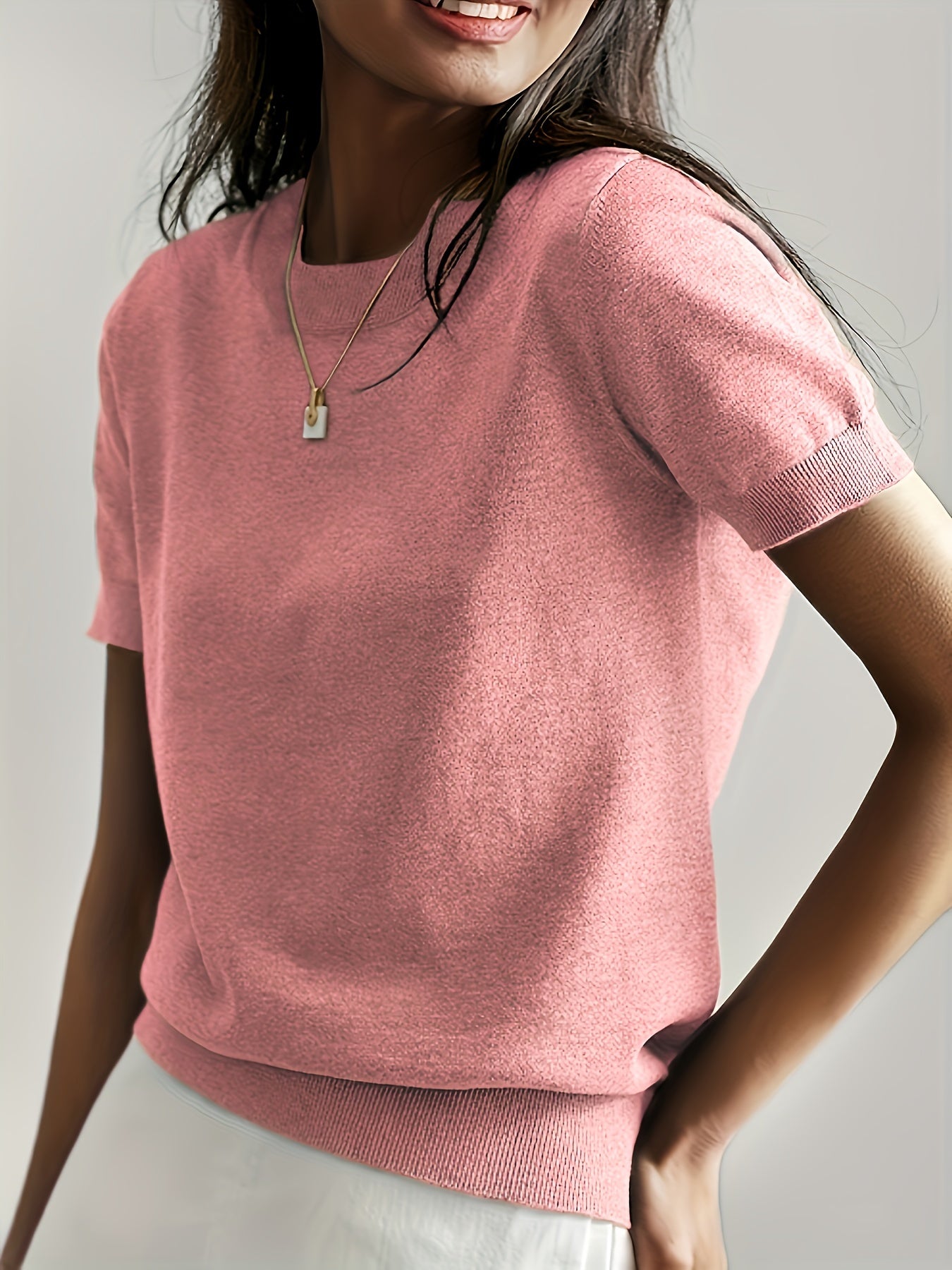 Womens Valentines Day Charm - Lightweight Crew Neck Sweater with Short Sleeves - Perfect for Spring & Summer Romance - Versatile Casual Wear