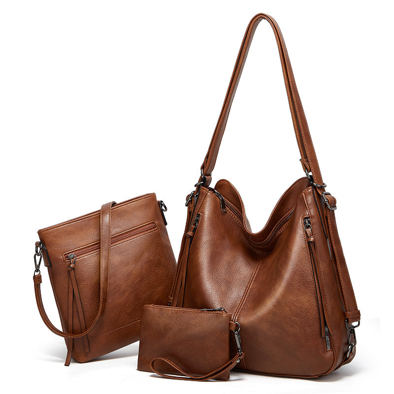 3-Piece Retro Tote Bag Set for Women - Stylish Shoulder & Crossbody Bags with Matching Clutch Coin Purse - Versatile Vintage-inspired Style for Everyday Elegance