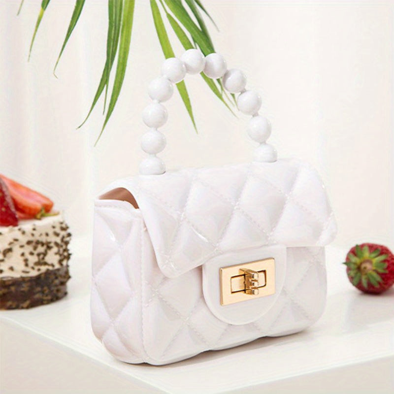 Vibrant Girls Pearl-Embellished Argyle Purse - Stylish & Durable with Adorable Princess Handle - Perfect for Parties & Special Occasions - A Thoughtful Gift Idea