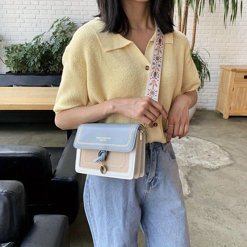 Fashion Flap Shoulder Bag, Women's Buckle Decor Crossbody Purse With Wide Strap