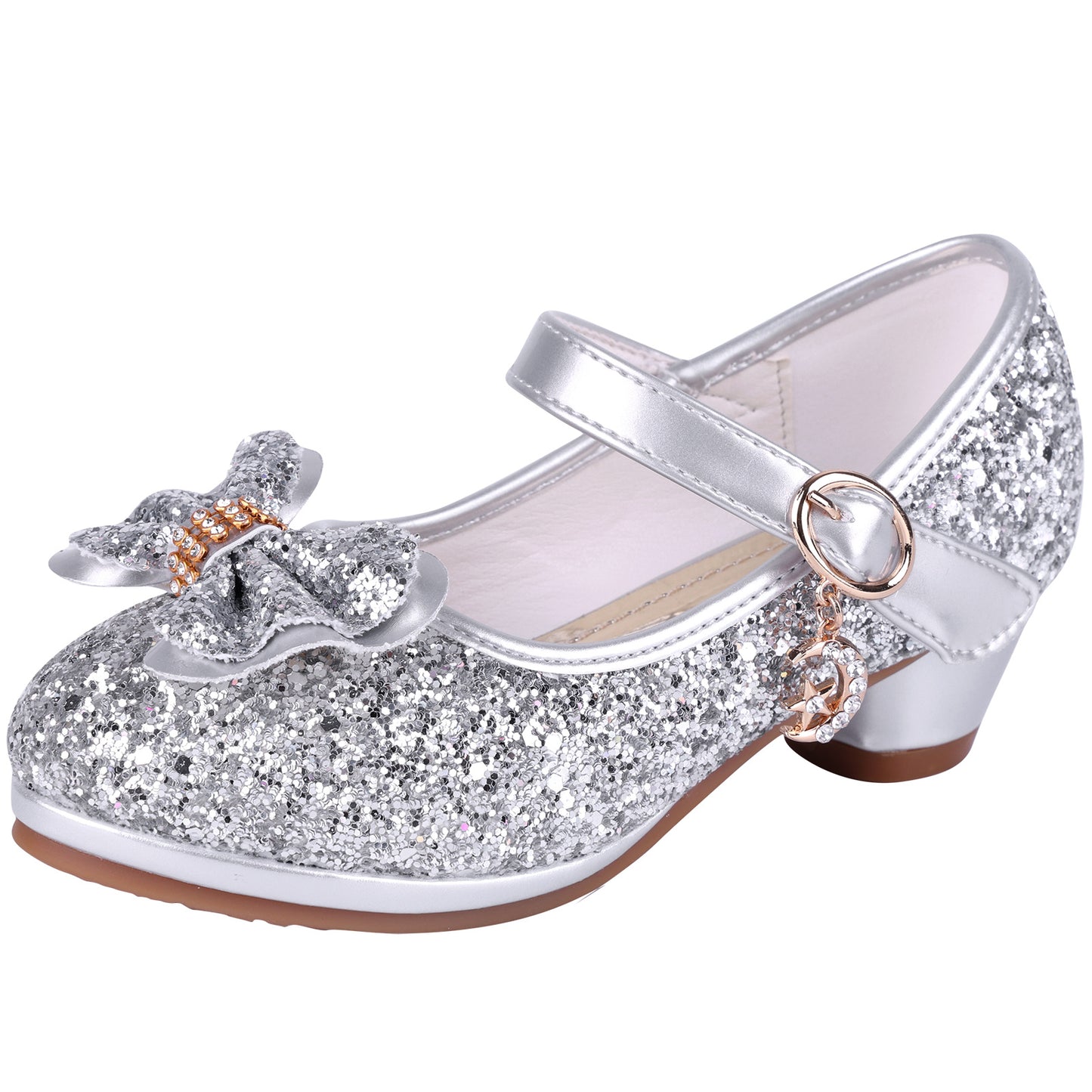 Girl Sandals Glitter Princess Shoes With Sequin, Party Shoes Bling Bowknot High Heels Wedding Birthday Dress Shoes