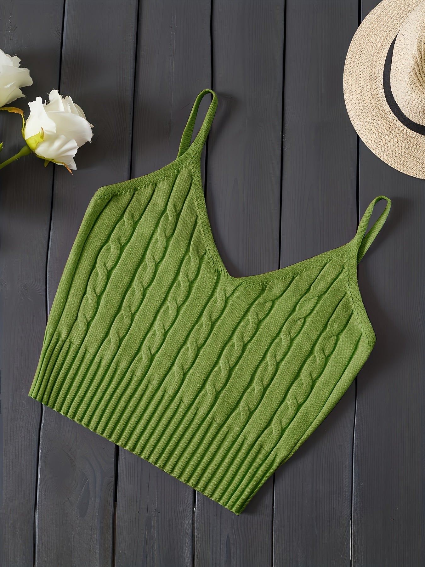 Romantic Valentines Day Soft Knit Cami Crop Top - Flirty Sleeveless Style for Spring & Summer - Comfortable Casual Wear, Womens Fashion Essential