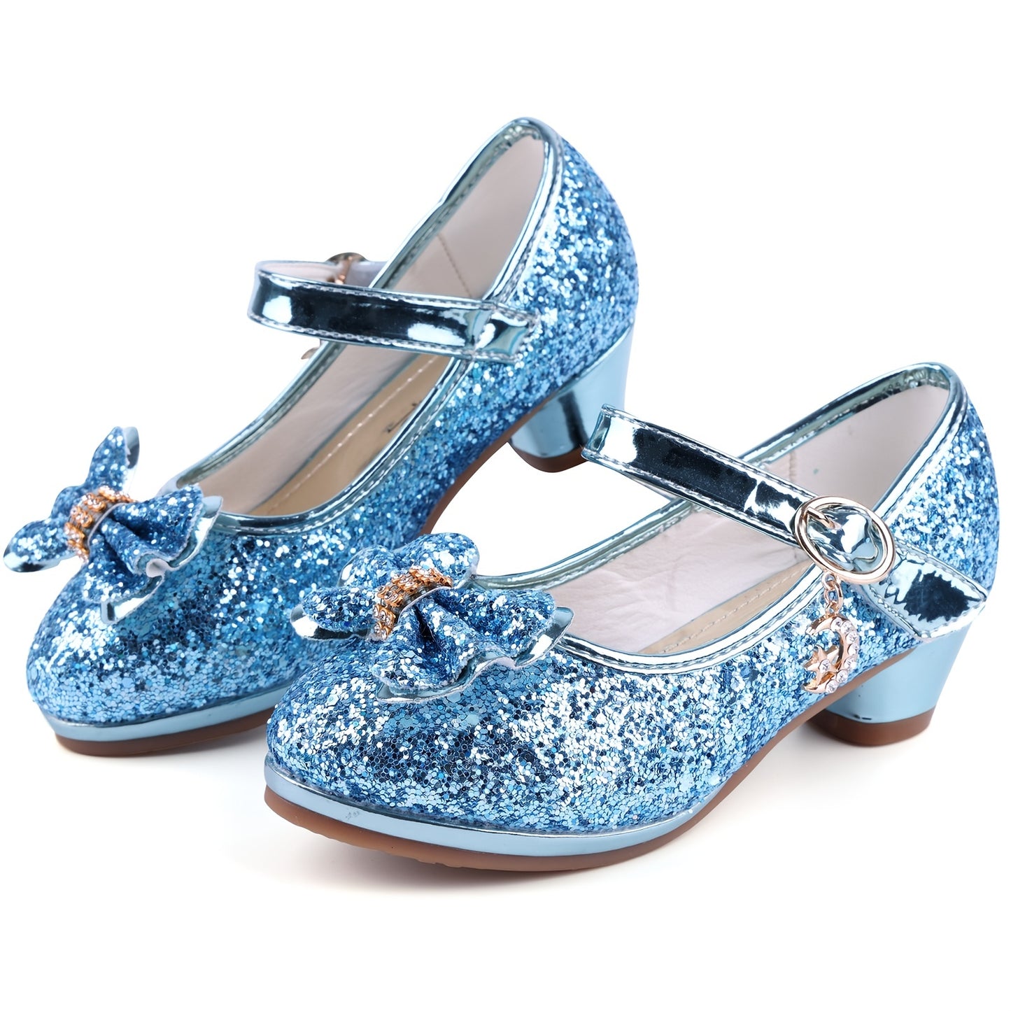 Girl Sandals Glitter Princess Shoes With Sequin, Party Shoes Bling Bowknot High Heels Wedding Birthday Dress Shoes