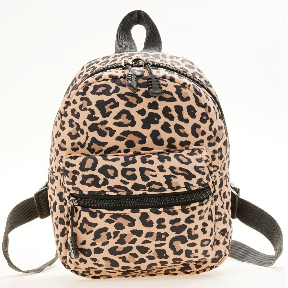 Animal Print Nylon Backpack, Women's Fashion Multi Zipper Schoolbag, Small Purse For Work & School