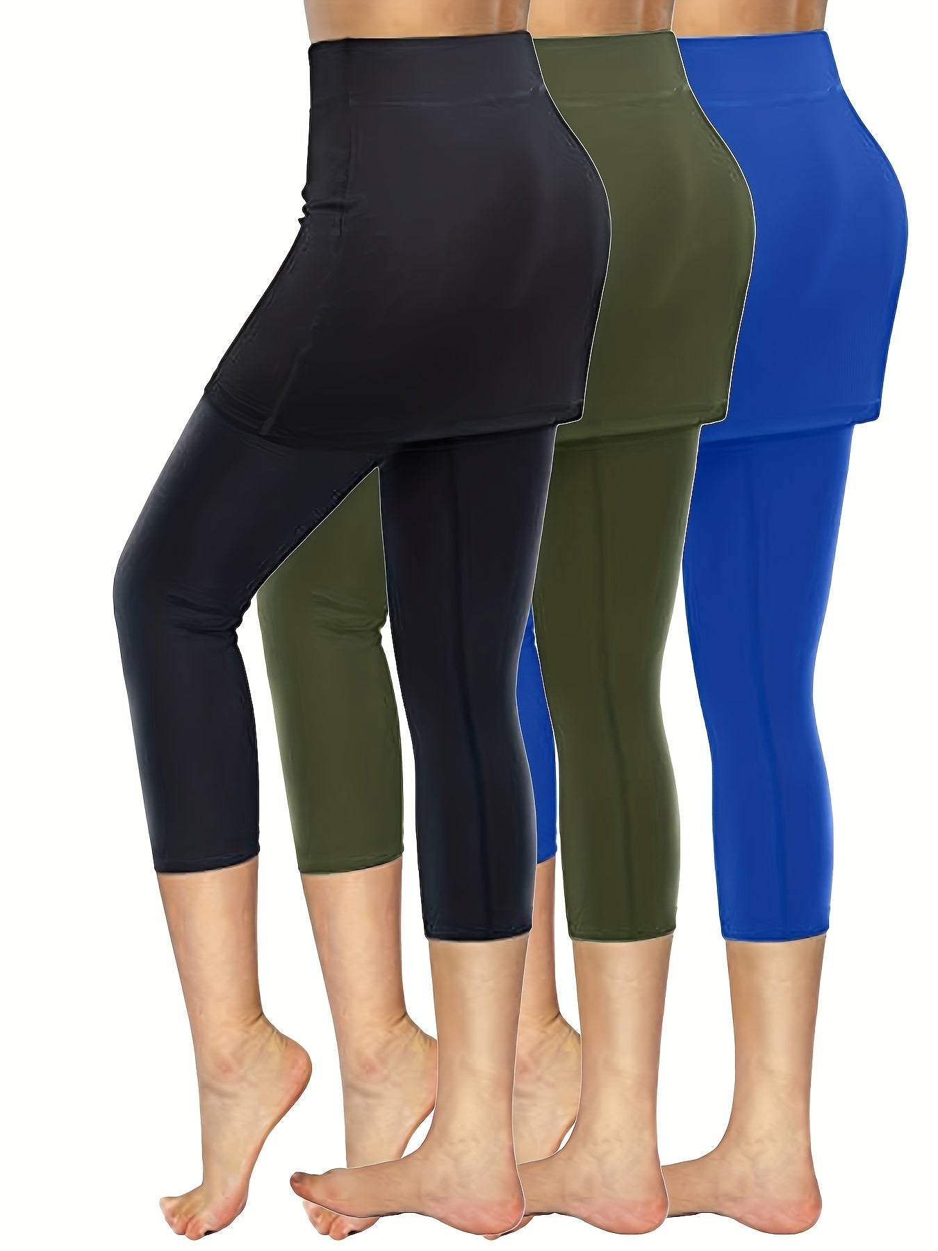 3pcs Skirted Legging For Women, High Stretch Yoga Running Sports Legging With Skirts, Women's Activewear