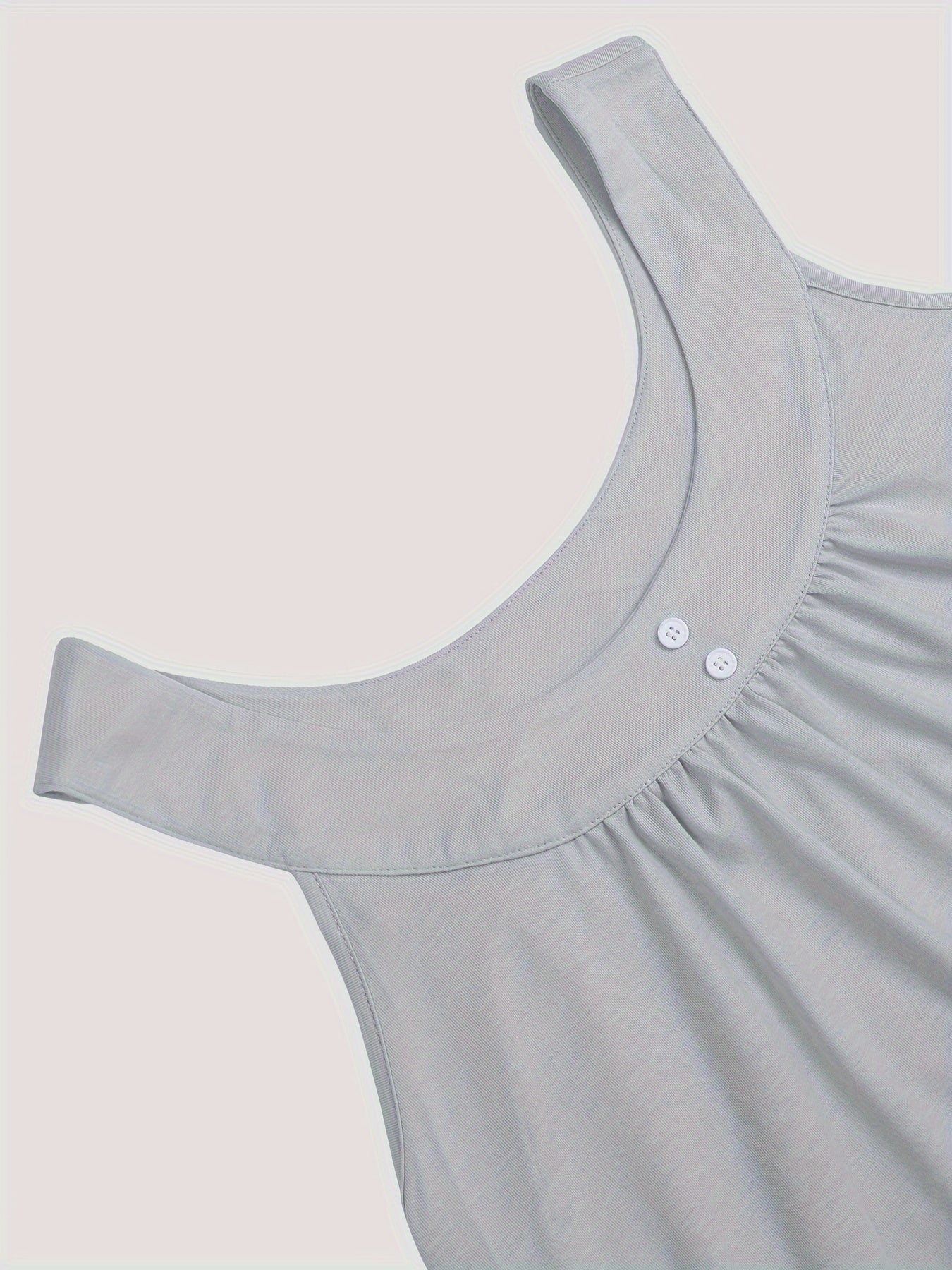 Plus Size Solid Color Tank Top with Fashionable Button Detail - Flattering Curve Hemline & Medium Stretch - Classic Crew Neck for Curvy Womens Summer Style