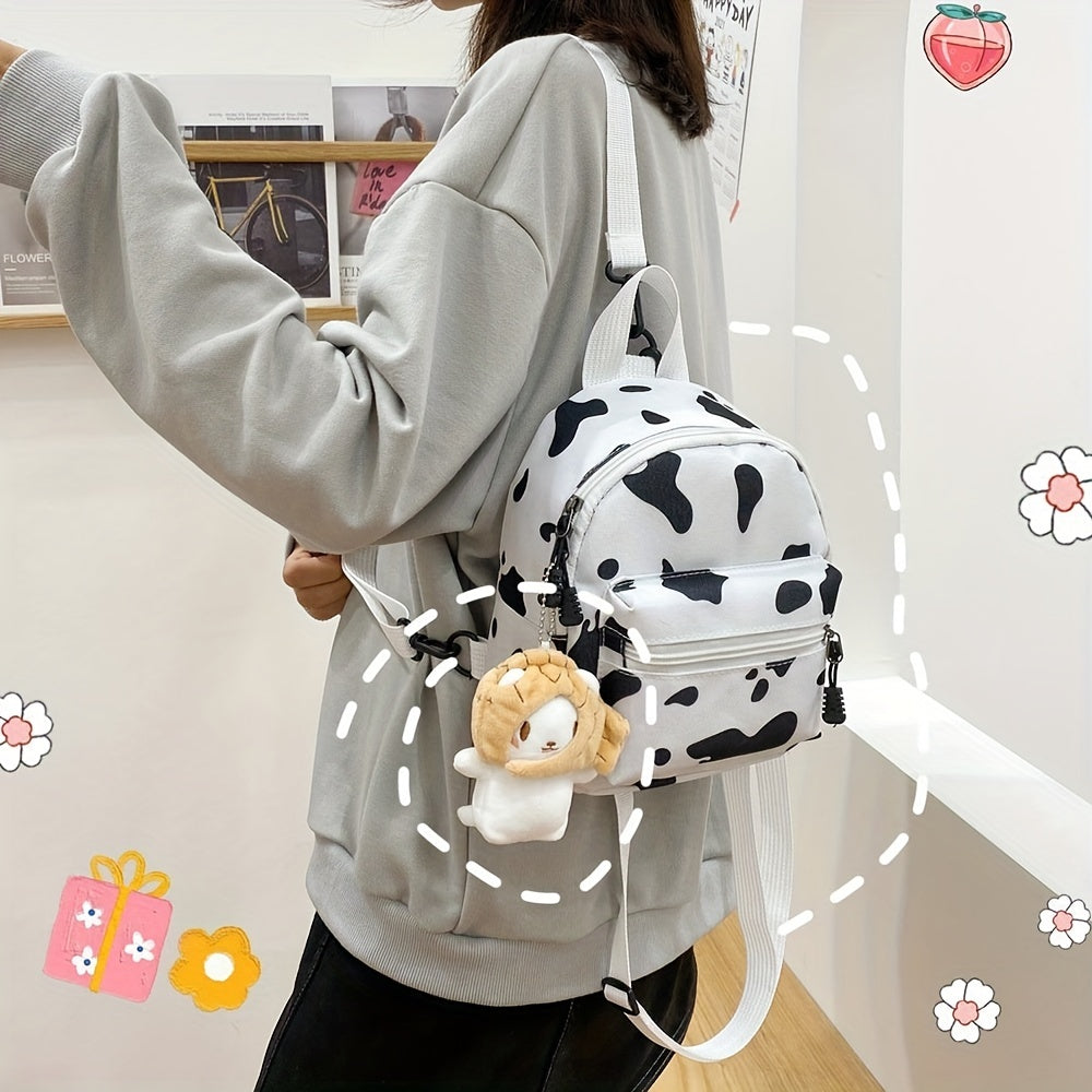 Animal Print Nylon Backpack, Women's Fashion Multi Zipper Schoolbag, Small Purse For Work & School