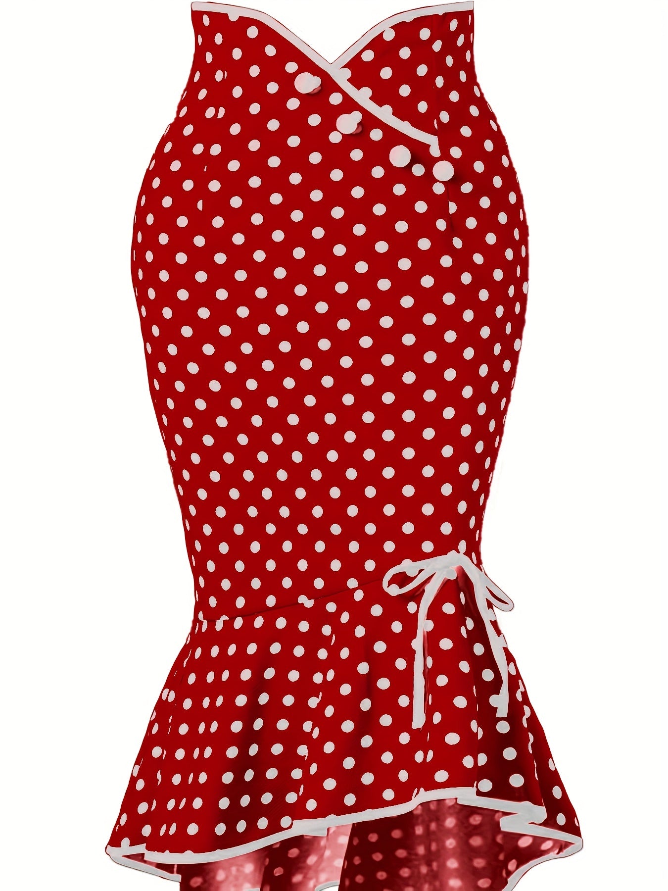 Polka Dot Bodycon Button Lace Up Skirts, Sexy Mature Fishtail Party Skirts, Women's Clothing