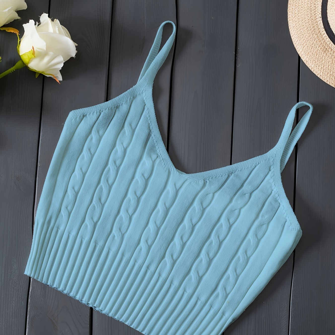 Romantic Valentines Day Soft Knit Cami Crop Top - Flirty Sleeveless Style for Spring & Summer - Comfortable Casual Wear, Womens Fashion Essential