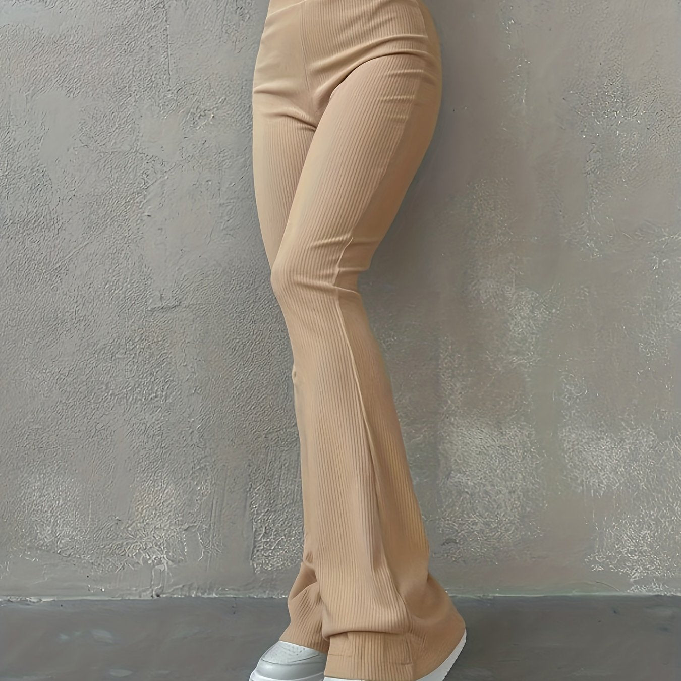 Stylish Flare Leg Pants - Soft and Stretchy Ribbed Fabric, Comfortable High-Rise Design, Flexible and Form-Fitting Waistband, Fashionable Flared Leg Style - Chic Womens Clothing for Everyday Wear
