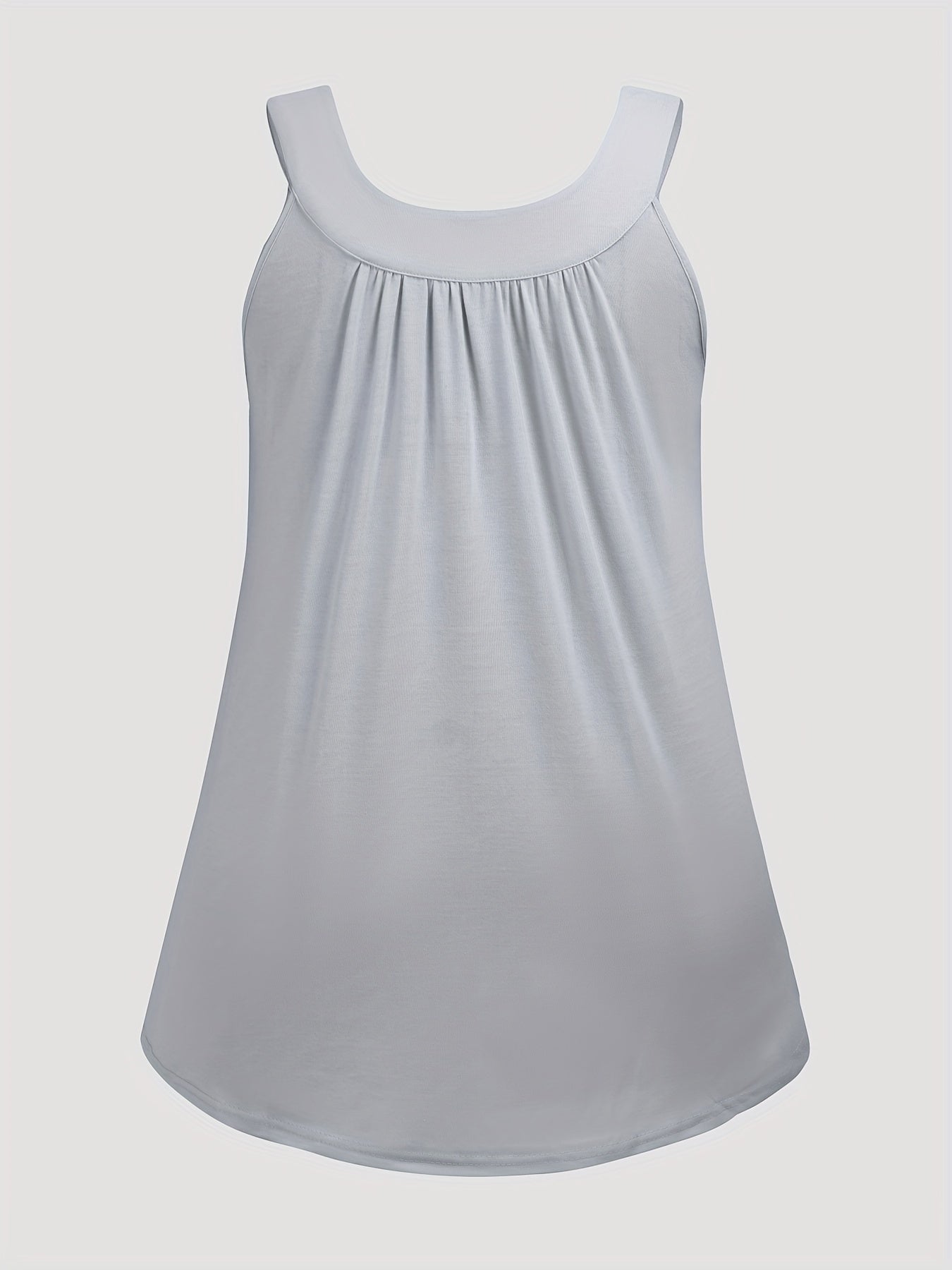 Plus Size Solid Color Tank Top with Fashionable Button Detail - Flattering Curve Hemline & Medium Stretch - Classic Crew Neck for Curvy Womens Summer Style