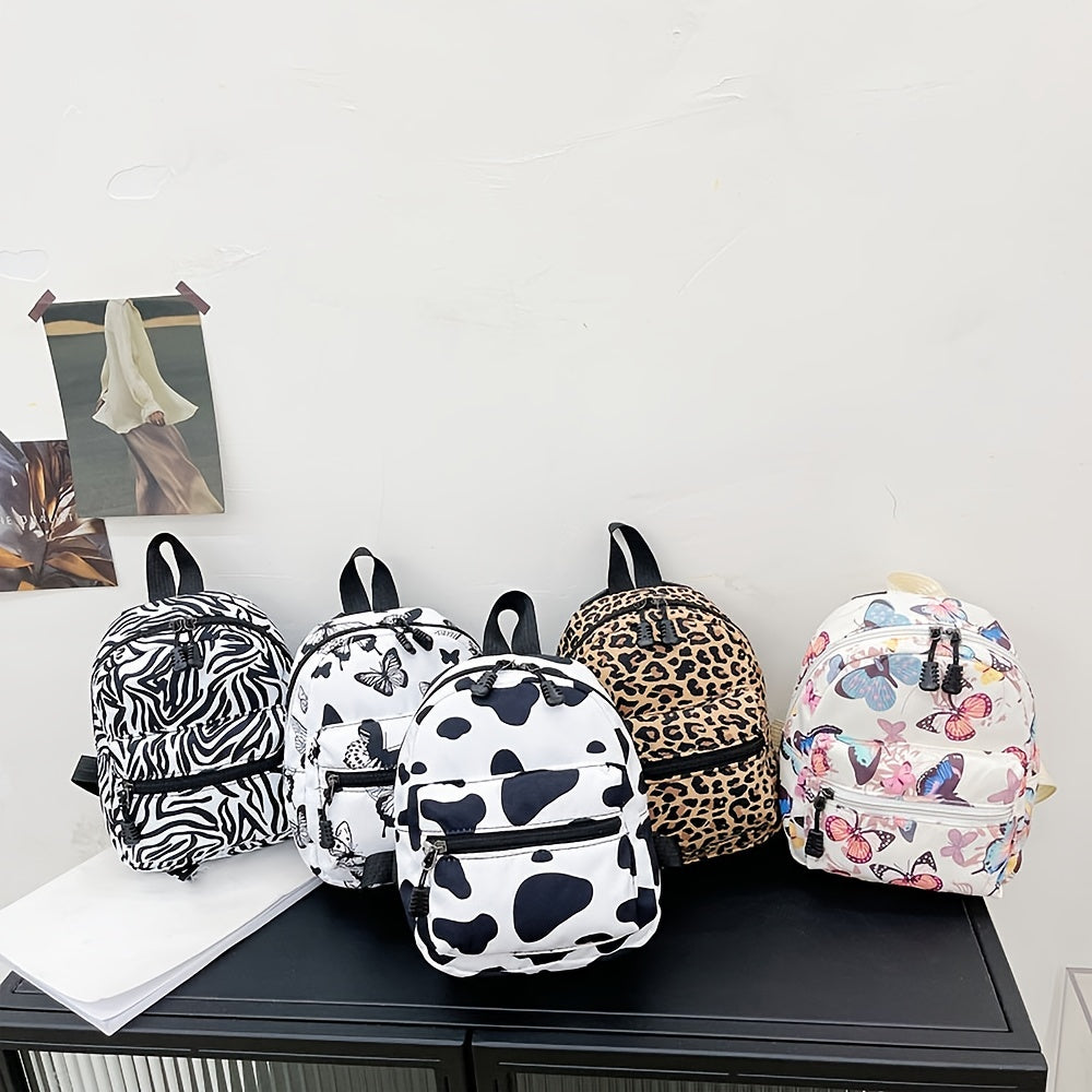 Animal Print Nylon Backpack, Women's Fashion Multi Zipper Schoolbag, Small Purse For Work & School