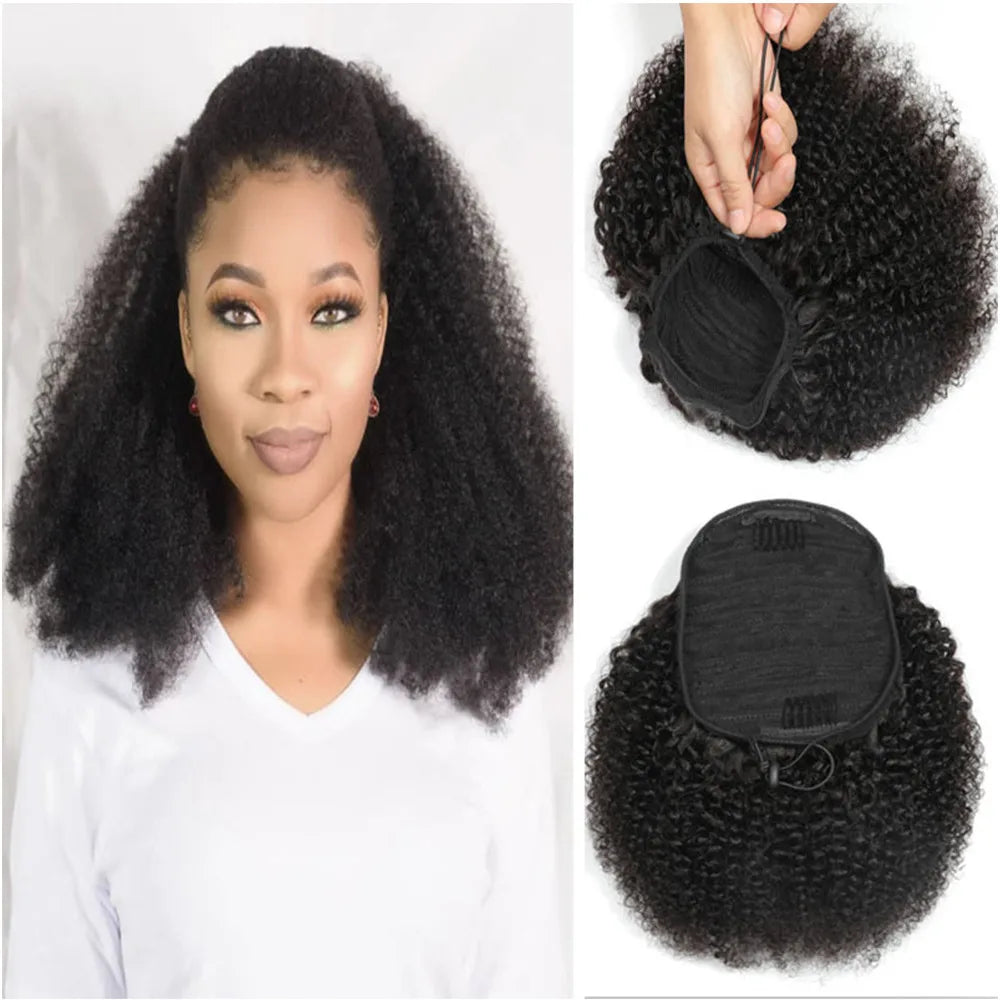 Maxine Afro Kinky Curly Drawstring Ponytail Hair Extensions Indian 100% Remy Human Hair Afro Curly Clip in Human Hair Extensions
