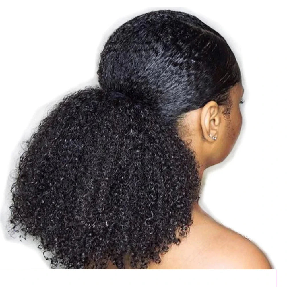 Maxine Afro Kinky Curly Drawstring Ponytail Hair Extensions Indian 100% Remy Human Hair Afro Curly Clip in Human Hair Extensions