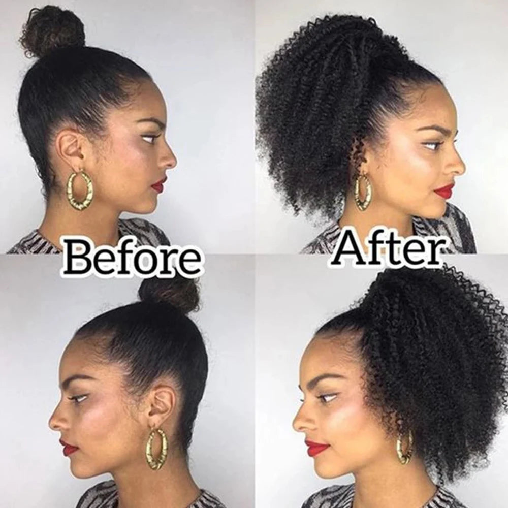 Maxine Afro Kinky Curly Drawstring Ponytail Hair Extensions Indian 100% Remy Human Hair Afro Curly Clip in Human Hair Extensions