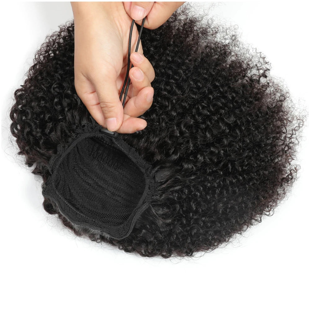 Maxine Afro Kinky Curly Drawstring Ponytail Hair Extensions Indian 100% Remy Human Hair Afro Curly Clip in Human Hair Extensions