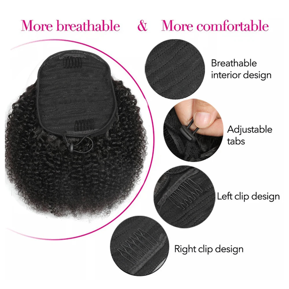 Maxine Afro Kinky Curly Drawstring Ponytail Hair Extensions Indian 100% Remy Human Hair Afro Curly Clip in Human Hair Extensions
