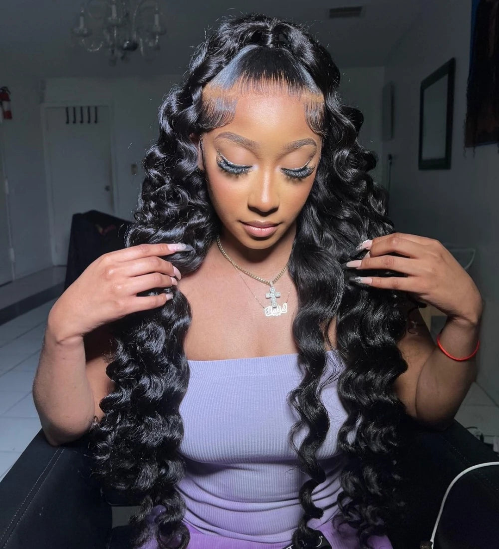 Loose Deep Wave 13x6 HD Lace Frontal Wig Human Hair Brazilian 40 Inch Curly Wigs 360 Full Lace Front Human Hair Wig Pre Plucked