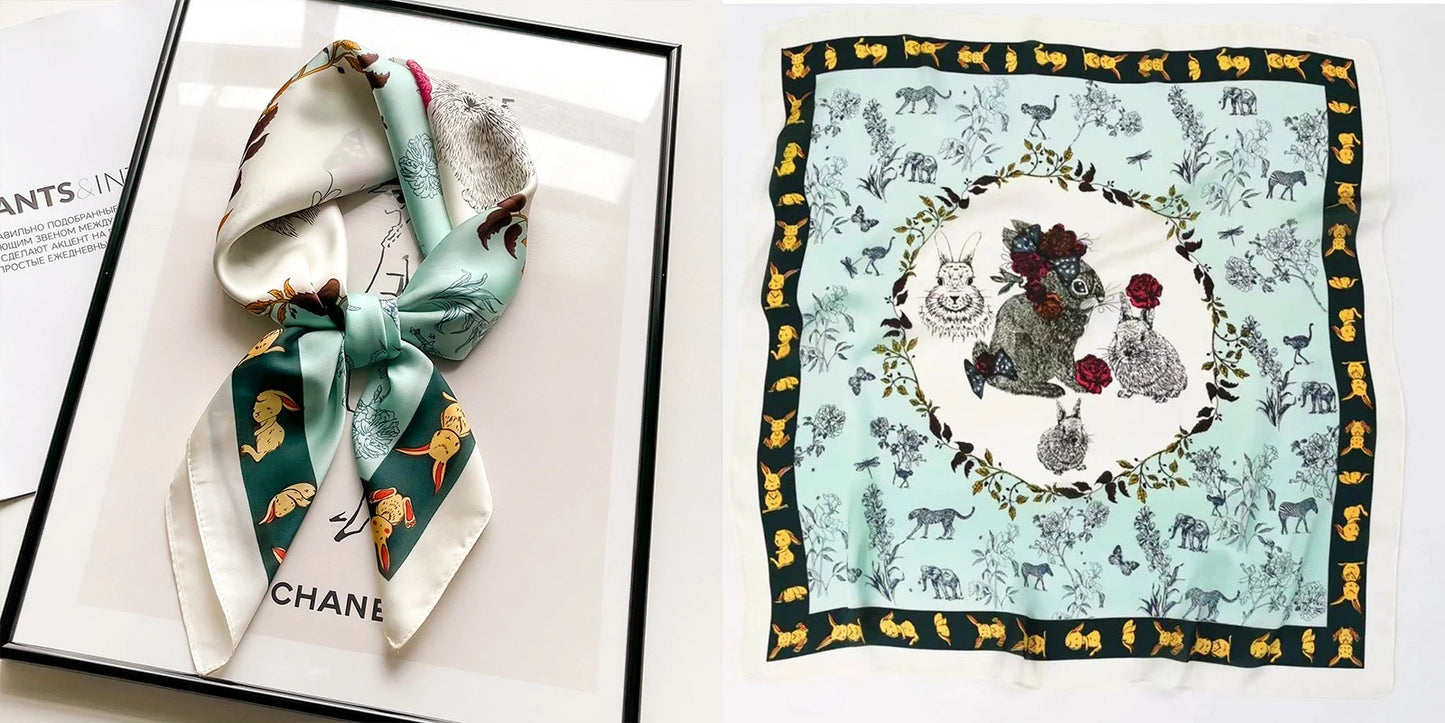 Luxury Floral Print Silk Square Scarf Women Soft Satin Kerchief Hairband Neckerchief Head Hijab Lady Headband Foulard Bag Ribbon