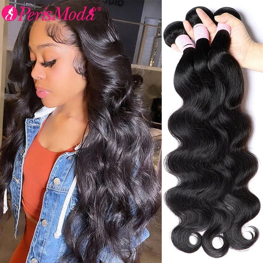PerisModa Body Wave Bundles Human Hair Brazilian Weaving Natural Black 3 4 Bundles Deal Virgin Hair 30 Inch Raw Hair Extensions