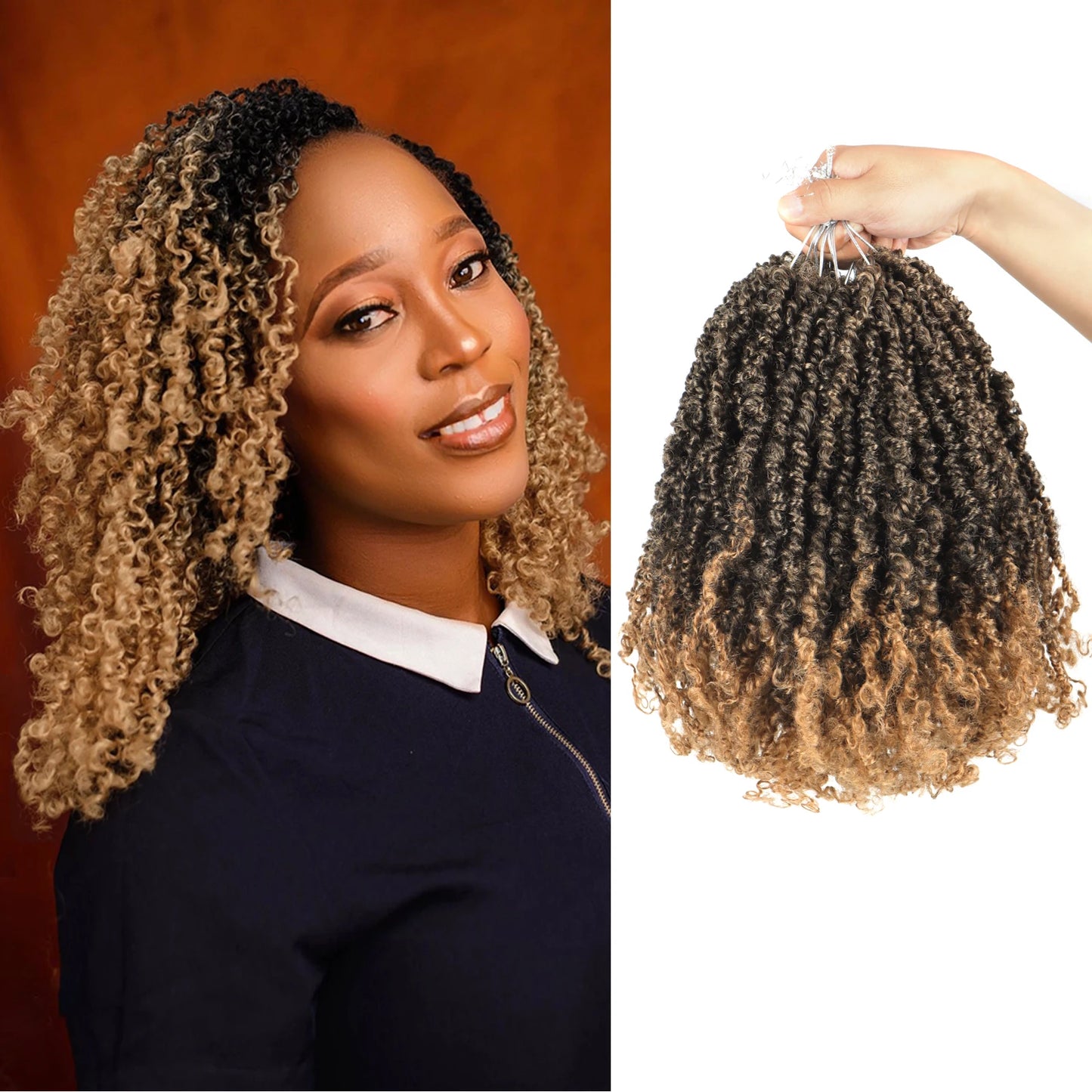 Yanky Twist Crochet Hair Fluffy Spring Mini Twist Passion Twist Ombre Brown Pre-Looped Crochet Braids Braiding Hair