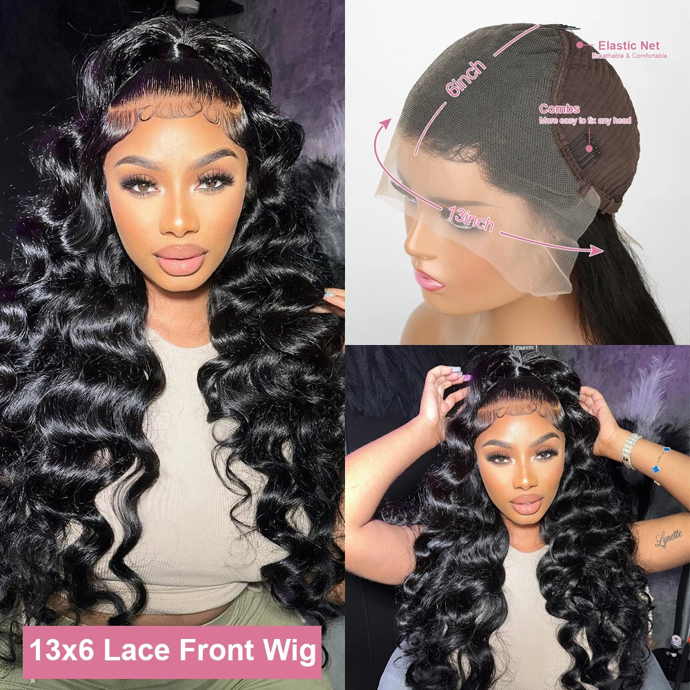 Loose Deep Wave 13x6 HD Lace Frontal Wig Human Hair Brazilian 40 Inch Curly Wigs 360 Full Lace Front Human Hair Wig Pre Plucked