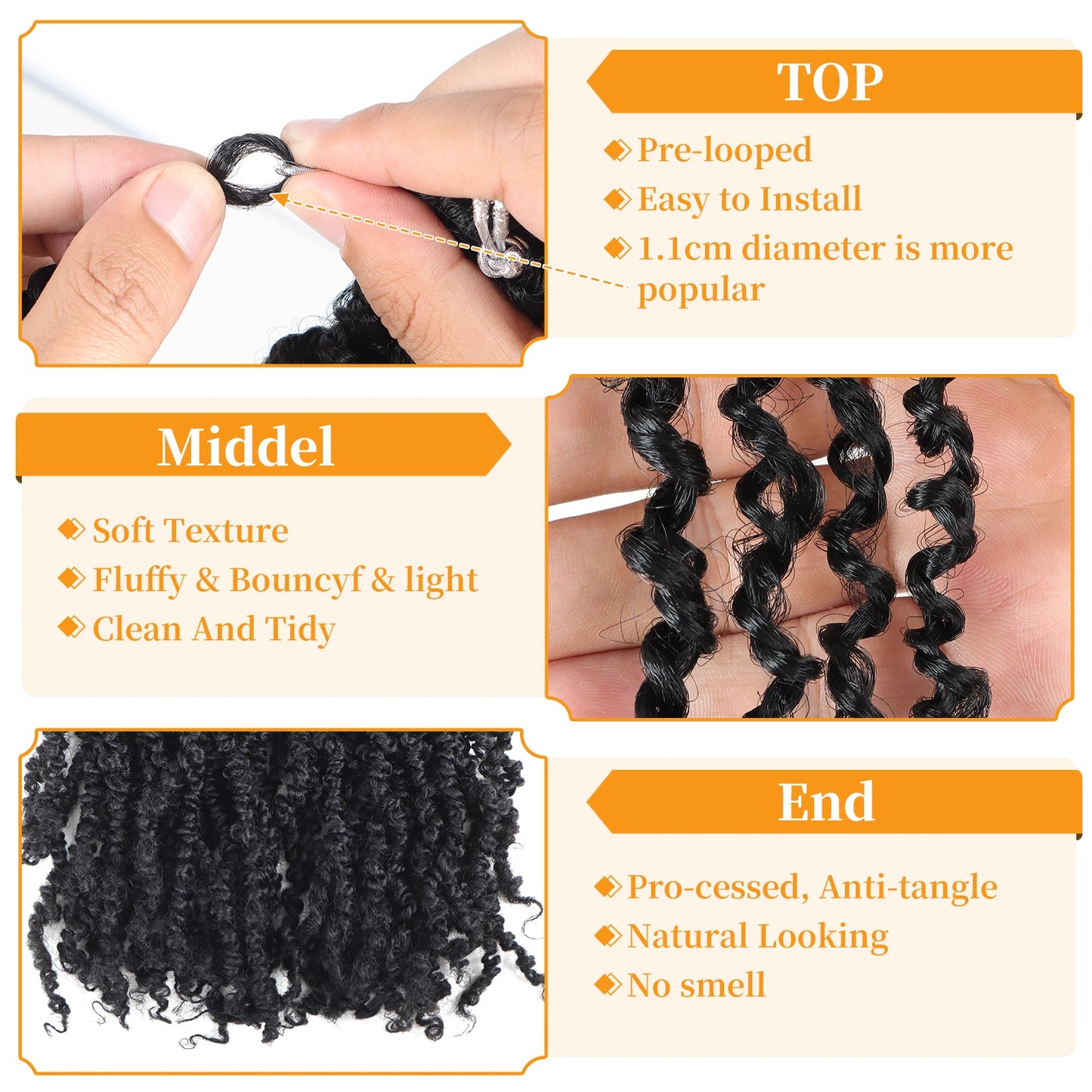 Yanky Twist Crochet Hair Fluffy Spring Mini Twist Passion Twist Ombre Brown Pre-Looped Crochet Braids Braiding Hair