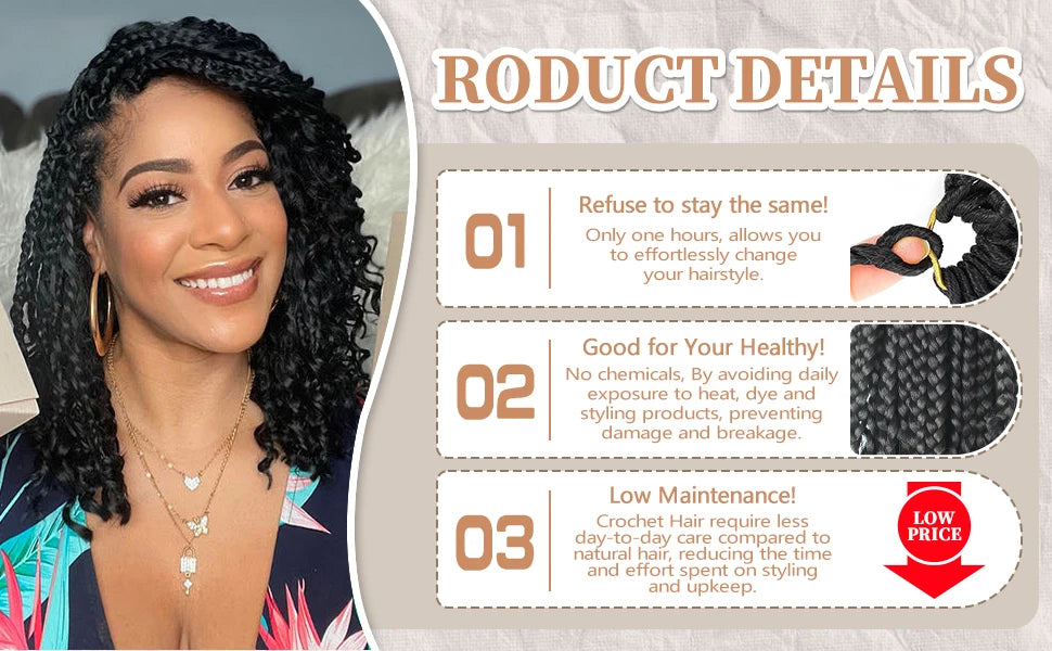 12 Inch Goddess Box Braids Crochet Hair Synthetic Bohemian Boho Crochet Box Braids With Curl Ends Box Braids Hair Extensions