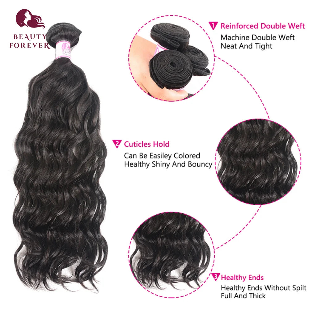 Beautyforever Natural Wave Virgin Human Hair Bundles Brazilian Wavy Hair Weaves 2/3 Bundles Raw Hair Weaving
