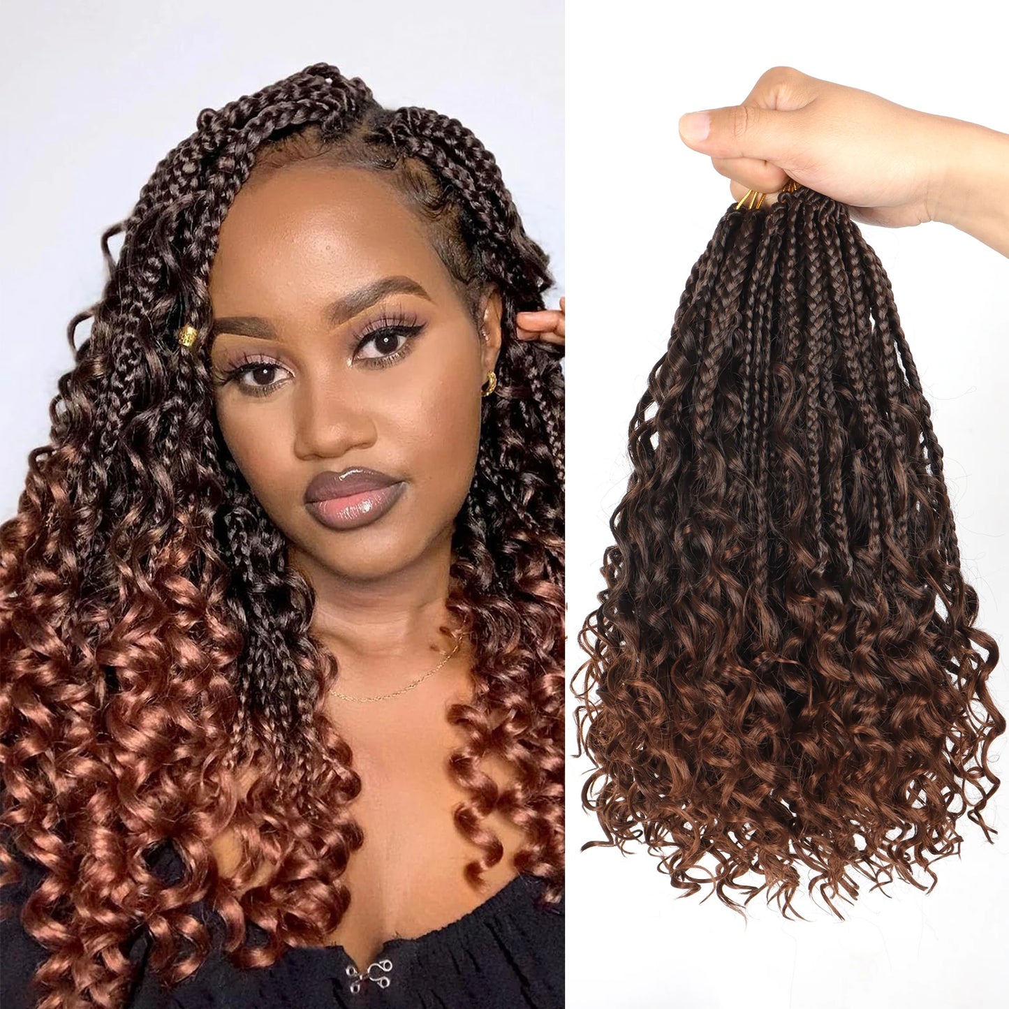 12 Inch Goddess Box Braids Crochet Hair Synthetic Bohemian Boho Crochet Box Braids With Curl Ends Box Braids Hair Extensions